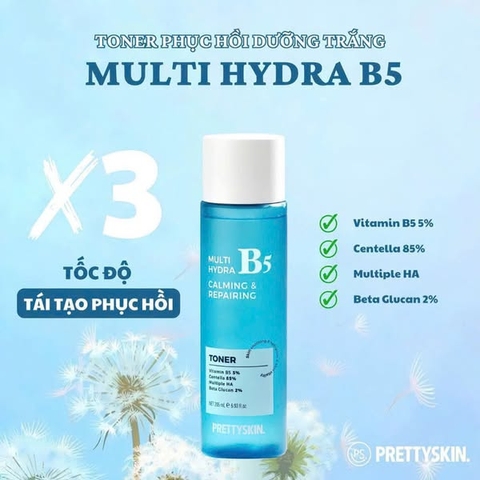 Nước Hoa Hồng Prettyskin Multi Hydra B5 Calming & Repairing 210ml