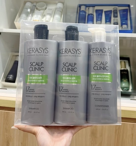 Bộ Dầu Gội Xả Kerasys Scalp Clinic Xám  600ml* (2 gội + 1 xả)