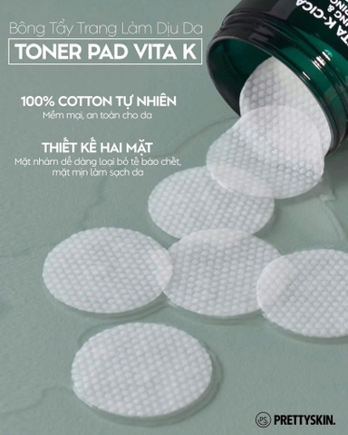 Toner Pad Làm Dịu, Giảm Mụn, Căng Bóng Da PrettySkin Vita K Cica Peeling & Repairing Pad (80 miếng)