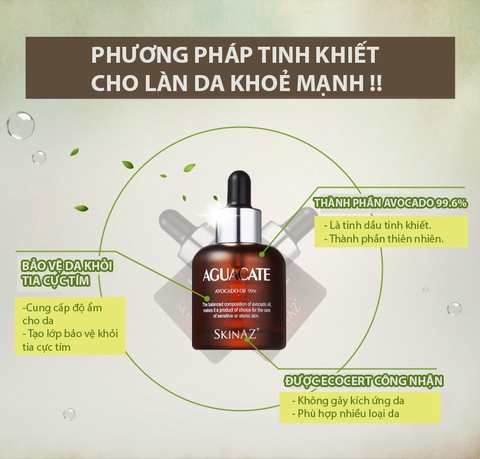 Tinh chất bơ 99,6% dưỡng da cao cấp AGUACATE Skinaz Hàn Quốc – 30ml