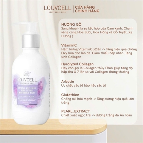 Kem Dưỡng Trắng Da Nâng Tông Louvcell Crystal Whitening Body Lotion 250ml
