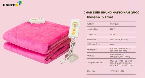Chăn Điện Nhung Hasto Hàn Quốc