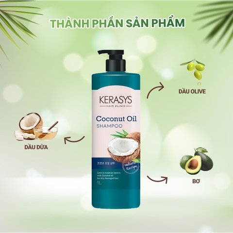 Dầu gội Kerasys Coconut Oil Shampoo 1L - Phục hồi tóc hư tổn, giúp tóc mềm mại, bóng khoẻ