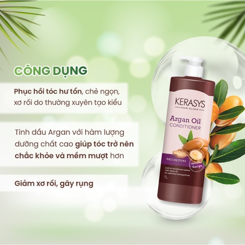 Dầu xả Kerasys Argan Oil Hàn Quốc 1L - Phục hồi tóc hư tổn, chẻ ngọn, giảm gãy rụng