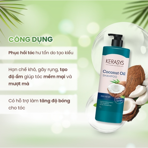 Dầu gội Kerasys Coconut Oil Shampoo 1L - Phục hồi tóc hư tổn, giúp tóc mềm mại, bóng khoẻ
