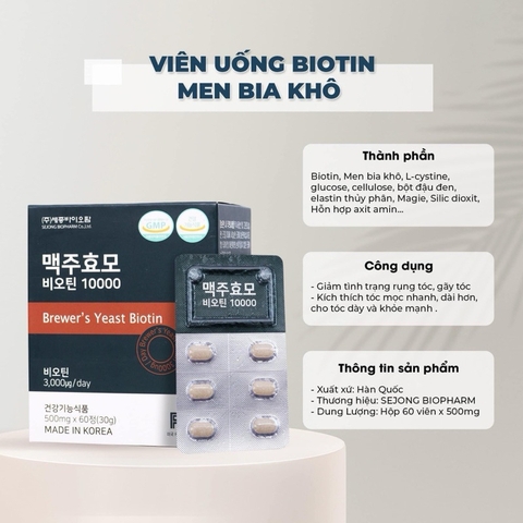 Viên Uống Kích Thích Mọc Tóc Biotin Brewer’s Yeast 10000mg (60 viên)