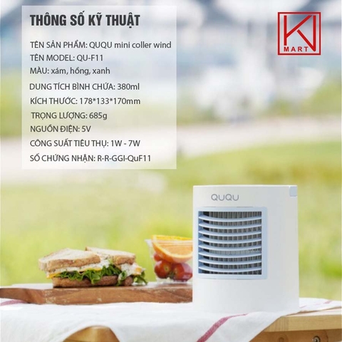 Quạt điều hóa mini hơi nước Mini QuQu màu xanh