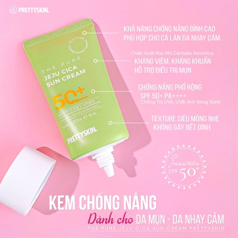 Kem Chống Nắng Dưỡng Ẩm Chiết Xuất Rau Má Pretty Skin The Pure Jeju Cica Sun Cream (50ml)