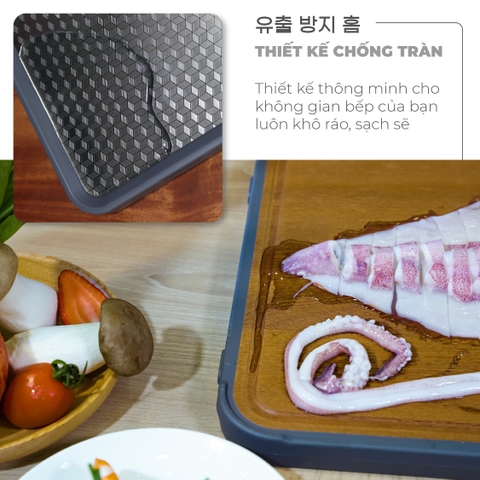 Thớt kháng khuẩn cao cấp 2 mặt GUME TGI - 01 (Inox 304 + Gỗ mun)