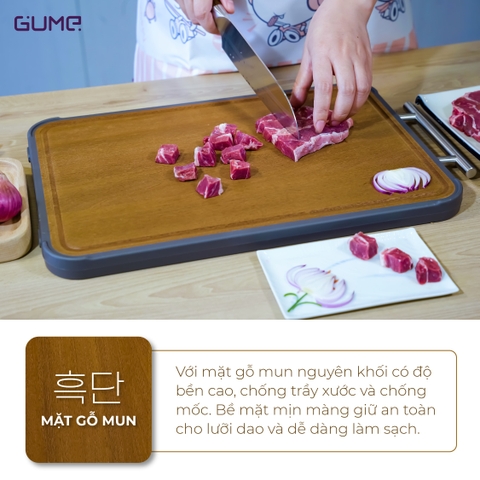 Thớt kháng khuẩn cao cấp 2 mặt GUME TGI - 01 (Inox 304 + Gỗ mun)