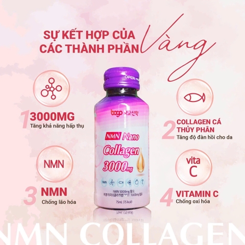 NƯỚC UỐNG NMN NANO COLLAGEN 3000MG- Hộp 10 chai