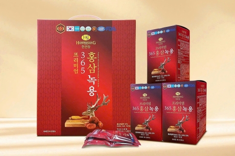 Nước Hồng Sâm Nhung Hươu Linh Chi 365 Hansusam Hàn Quốc- hộp 20 gói và hộp 60 gói
