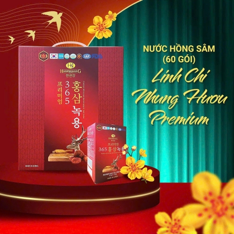 Nước Hồng Sâm Nhung Hươu Linh Chi 365 Hansusam Hàn Quốc- hộp 20 gói và hộp 60 gói