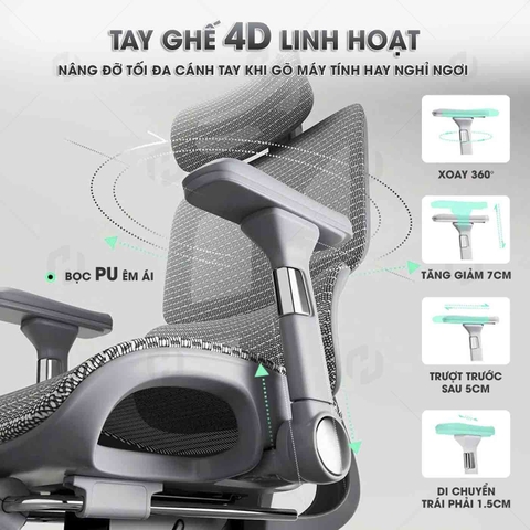 Ghế Công Thái Học Egronomic HTD 909 nâng Đỡ Cột Sống Tối Ưu