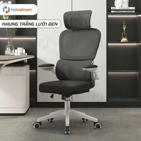 Ghế công thái học HTD-S1 Ghế xoay văn phòng hỗ trợ cột sống nâng hạ ngả lưng lên đến 135 độ
