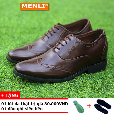 Giày nam tăng chiều cao 7cm buộc dây màu nâu chính hãng MENLI CS20