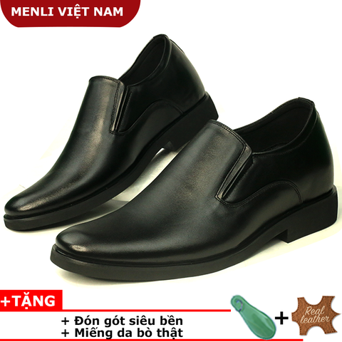 Giày lười tăng chiều cao da bò thật MENLI GL164 (Đen)