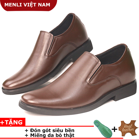 Giày lười tăng chiều cao da bò thật MENLI GL164 (Nâu)