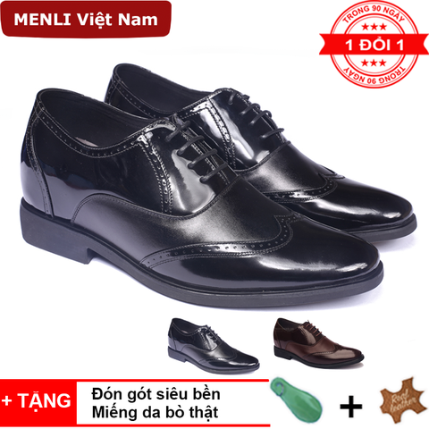 Giày nam tăng chiều cao 7cm buộc dây màu đen chính hãng MENLI CS20