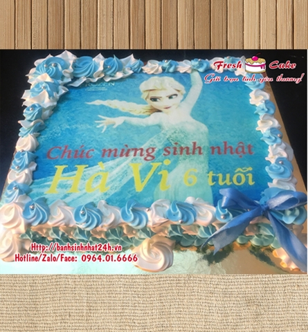 Bánh sinh nhật công chúa Elsa đáng yêu in ảnh hình chữ nhật [Ms:2138]