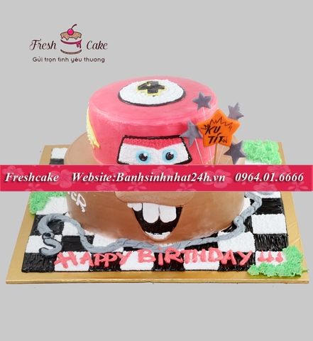 Bánh sinh nhật fondant 2 tầng ô tô Mc Queen tia chớp Mater [MS:0832]