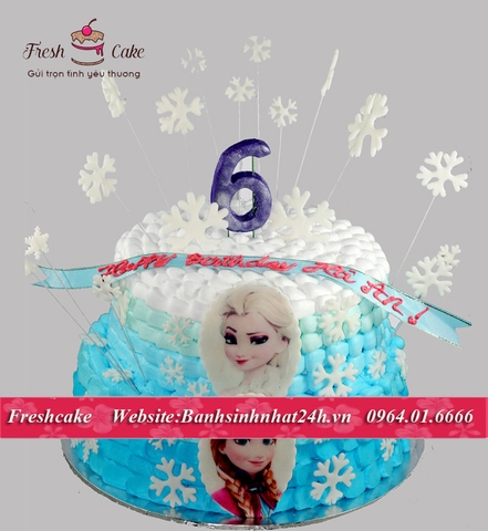 Bánh fondant 2 tầng tặng các bé mê nữ hoàng băng giá Elsa và Anna [MS:0908]