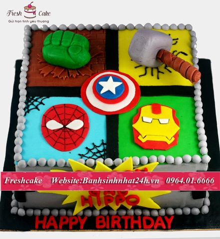 Bánh fondant biệt đội siêu anh hùng với Thor, Captain America, The Hulk, Spider men - The Avengers [MS:0463]