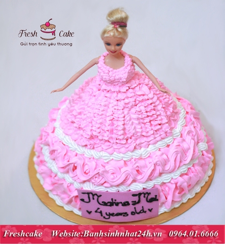Bánh búp bê Barbie váy hồng [MS:0543]