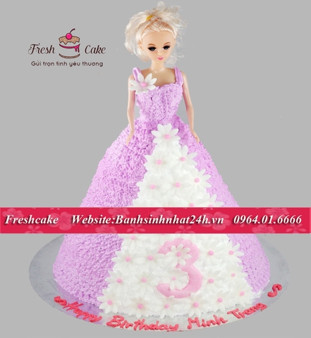 Bánh sinh nhật 3D búp bê váy tím dễ thương [MS:0976]