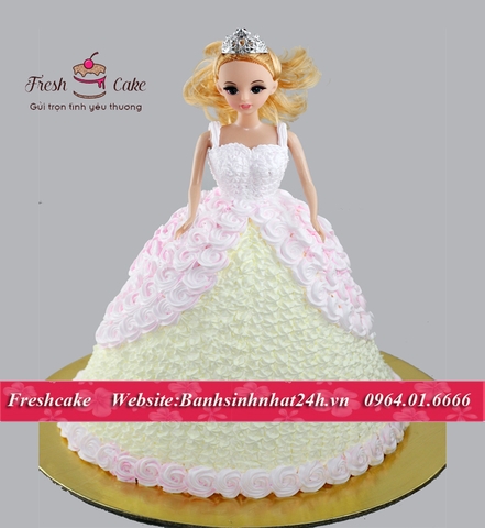 Bánh sinh nhật 3D búp bê váy trắng tinh khôi [MS:0977]