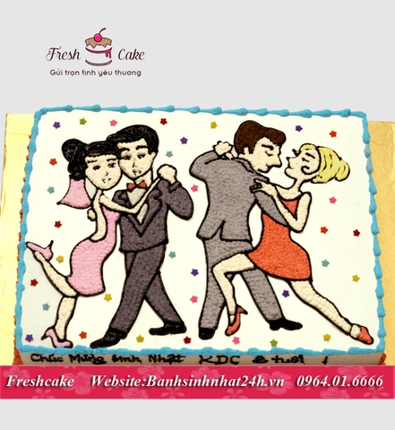 Bánh sinh nhật vẽ các cặp nhẩy Dance Sport [MS:0988]