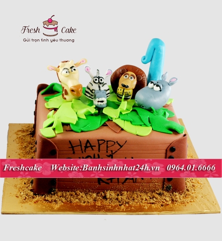 Bánh fondant các nhân vật hươu cao cổ, ngựa, sư tử, hà mã trong phim madagascar [MS:1363]