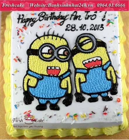 Bánh sinh nhật vẽ cặp đôi Minion đáng yêu [MS:0993]