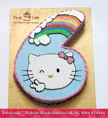 Bánh sinh nhật số 6 cầu vồng mèo Kitty [MS:1017]