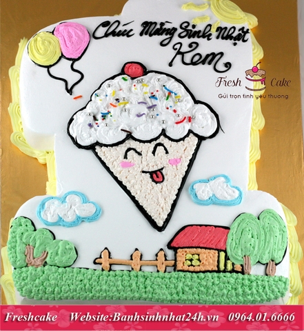 Bánh sinh nhật số 1 vẽ cây kem ốc quế vui nhộn [MS:1024]