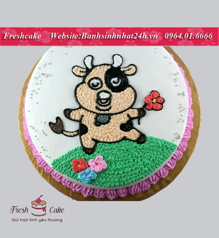 Bánh sinh nhật vẽ chú bò ngộ nghĩnh [MS:1041]
