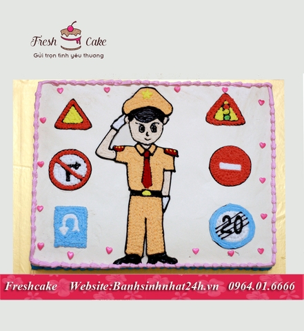 Bánh sinh nhật vẽ chú cảnh sát giao thông đang chào [MS:1043]