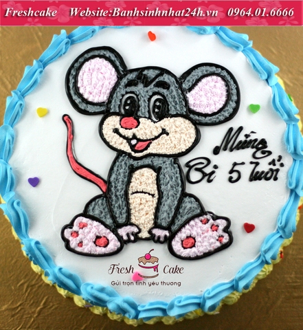 Bánh sinh nhật vẽ chú chuột tinh nghịch đáng yêu [MS:1046]