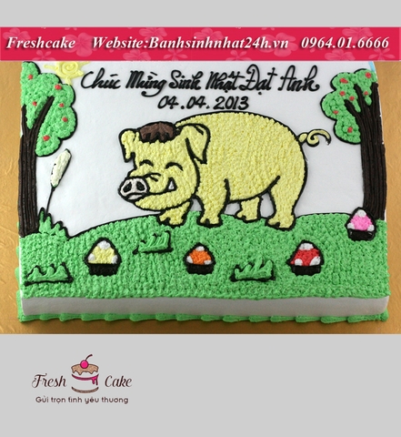 Bánh sinh nhật vẽ chú lợn rừng đáng yêu [MS:1051]