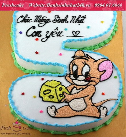 Bánh sinh nhật số 5 vẽ Chuột Jerry [MS:1056]