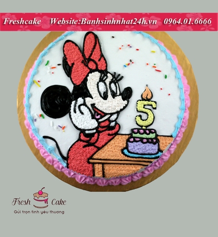 Bánh sinh nhật vẽ chuột Minnie thổi nến sinh nhật [MS:1061]