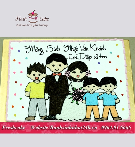 Bánh sinh nhật cô dâu chú rể bên đại gia đình [MS:1066]