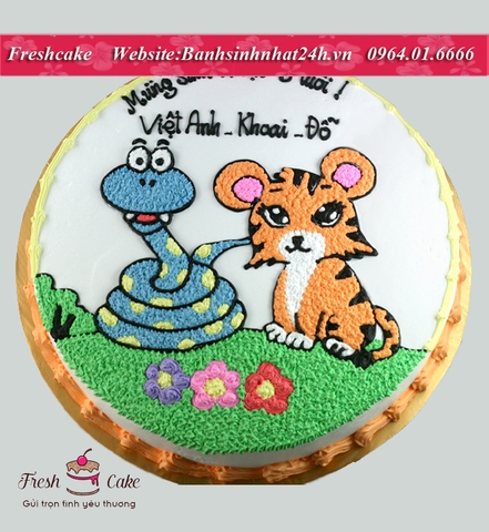 Bánh sinh nhật vẽ con hổ và con rắn [MS:1097]