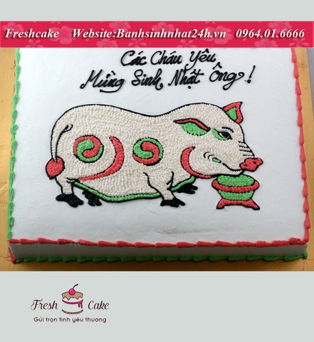 Bánh sinh nhật vẽ con lợn trong tranh Đông Hồ [MS:1104]