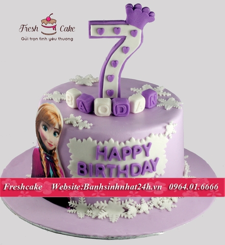 Bánh sinh nhật fondant công chúa Anna tông tím dịu dàng [MS:0915]