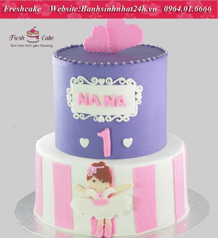 Bánh fondant công chúa múa ba lê với tông màu tím hồng [MS:1367]