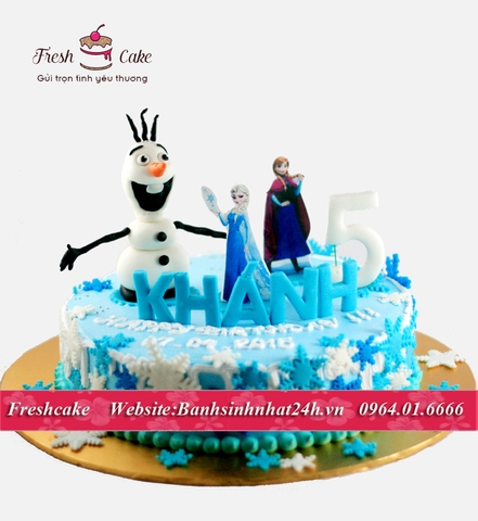 Bánh fondant dành tặng bé mê công chúa Frozen, Anna và người tuyết Olaf [MS:0468]