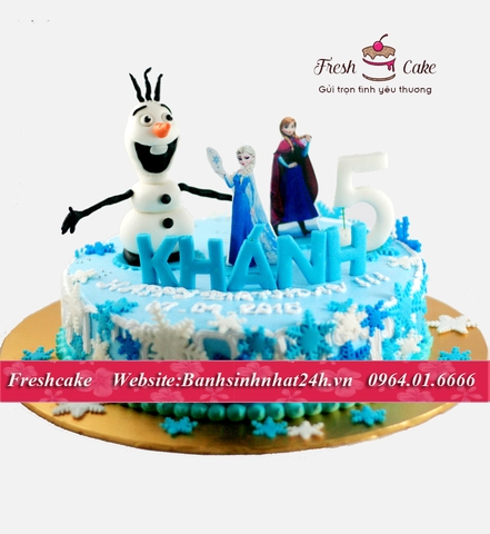 Bánh sinh nhật dành tặng bé mê công chúa Frozen, Anna và người tuyết Olaf [MS:0390]