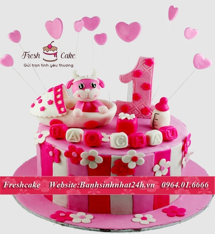 Bánh sinh nhật fondant nặn dê nhỏ nằm nôi mừng sinh nhật [MS:0471]