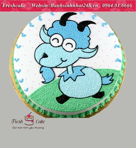 Bánh sinh nhật vẽ dê núi râu xồm-tuổi mùi cỡ 28cm trở lên [MS:1155]